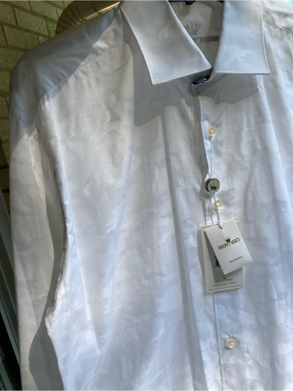 Bertigo 100% Cotton White Camo Print Long Sleeve Button Up Shirt